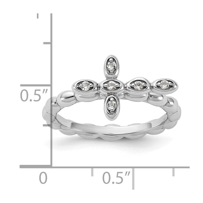 Buy Stylish Rhodium-Plated Sterling Silver Stackable Cross Ring | White Topaz-5