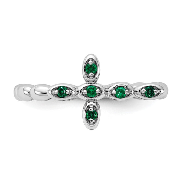 Shop Rhodium-Plated Sterling Silver Emerald Cross Ring - Stylish Stackable Design-4