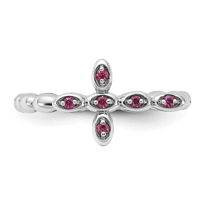Exclusive Rhodium-Plated Rhodolite Cross Ring | Stylish Sterling Silver Stackable-4