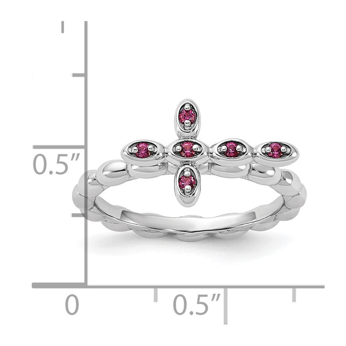 Buy Stylish Rhodium-Plated Rhodolite Cross Ring - Sterling Silver, Stackable-5