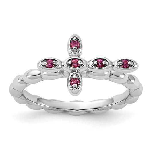Exclusive Rhodium-Plated Rhodolite Cross Ring | Stylish Sterling Silver Stackable