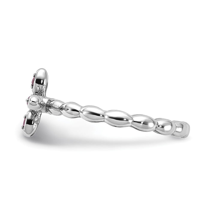 High-Quality Rhodium-Plated Sterling Silver Ruby Cross Ring - Stylish Stackable Design-3