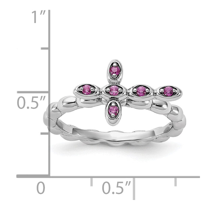 High-Quality Rhodium-Plated Sterling Silver Stackable Cross Ring - Luxury Ruby Accents-5