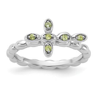Buy Exclusive Rhodium-Plated Sterling Silver Stackable Peridot Cross Ring
