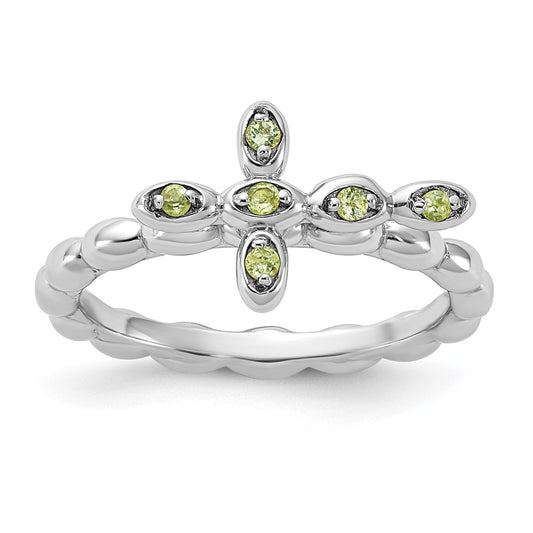 Buy Exclusive Rhodium-Plated Sterling Silver Stackable Peridot Cross Ring
