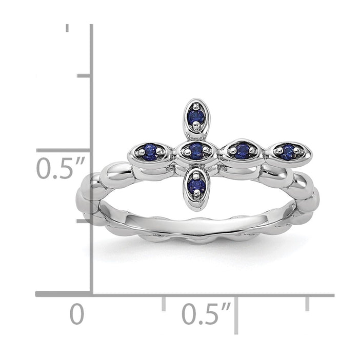 Exclusive Rhodium-Plated Sterling Silver Created Sapphire Cross Ring - Stylish Value-5