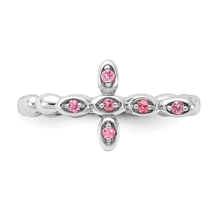 Shop Stylish Rhodium-Plated Sterling Silver Stackable Cross Ring, 14K Gold, Pink Tourmaline-4