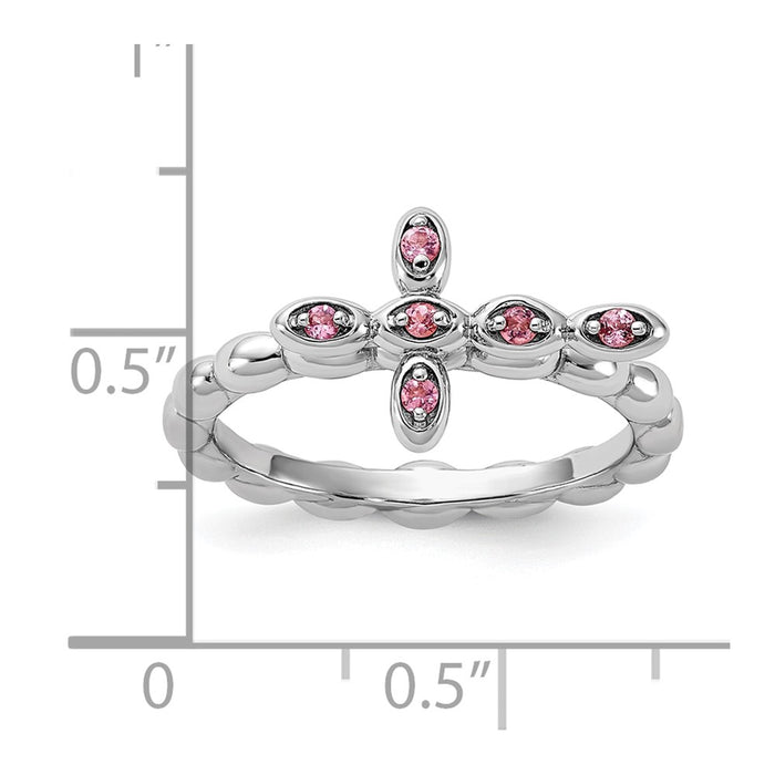 Buy Stylish Rhodium-Plated Pink Tourmaline Cross Ring in Sterling Silver - 14K Value!-5