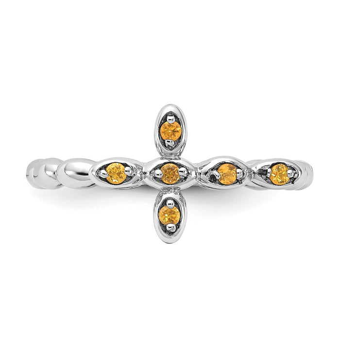 Buy Stylish Rhodium-Plated Citrine Cross Ring - 14K Silver, Stackable Design-4