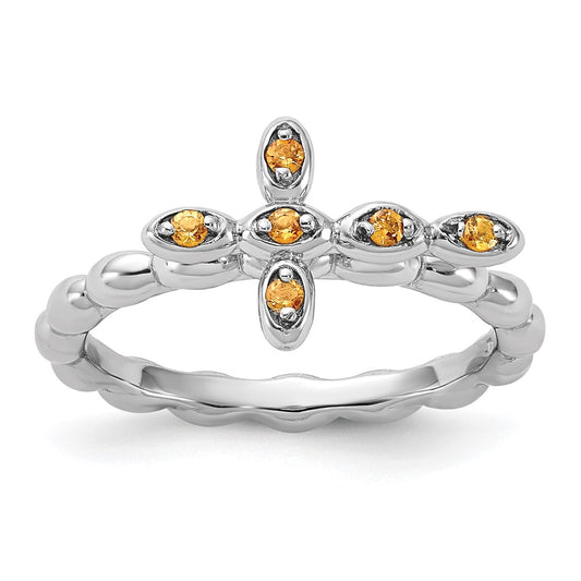 Exclusive Rhodium-Plated Citrine Cross Ring in Sterling Silver - Stylish Value!