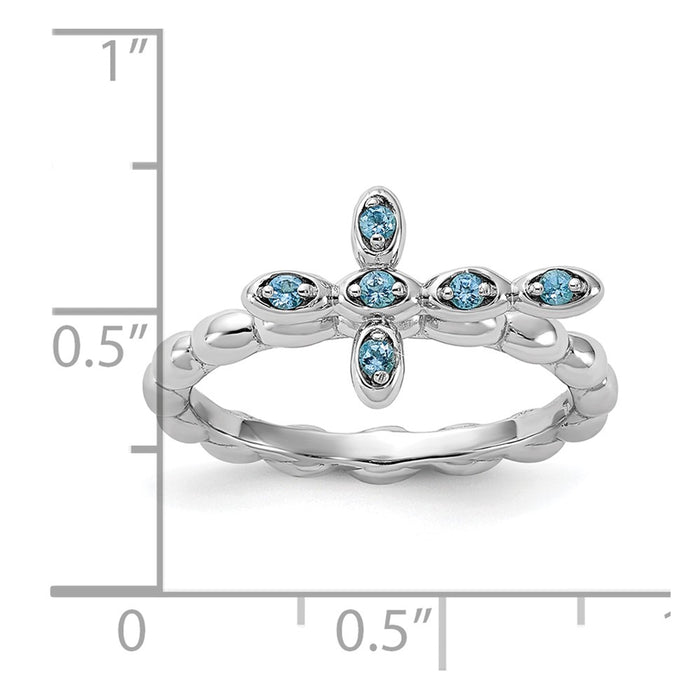 Buy Stylish Rhodium-Plated Blue Topaz Cross Ring in Sterling Silver - 14K Luxury Design-5