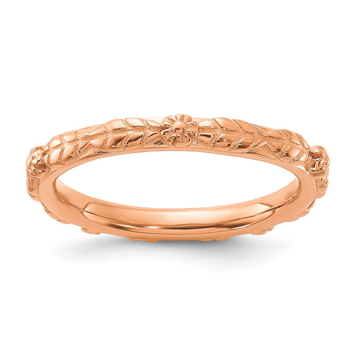 Shop Stylish Rose Gold-Plated Textured Floral Stackable Ring in Sterling Silver-1