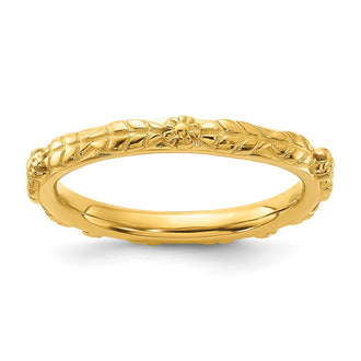Exclusive Gold-Plated Textured Floral Ring - Stylish Sterling Silver Stackable