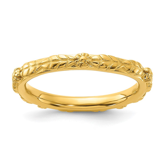 Shop Stylish Gold-Plated Textured Flower Ring in Sterling Silver - Stackable Expressions Collection-1