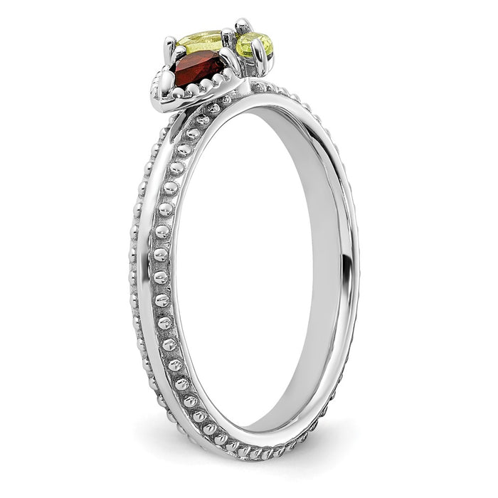 Exclusive Rhodium-Plated Flower Ring with Garnet & Peridot - Stylish Stackable Silver-5