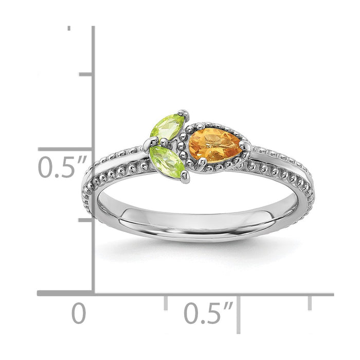 Exclusive Rhodium-Plated Flower Ring with Citrine & Peridot - Stylish Stackable Silver-5