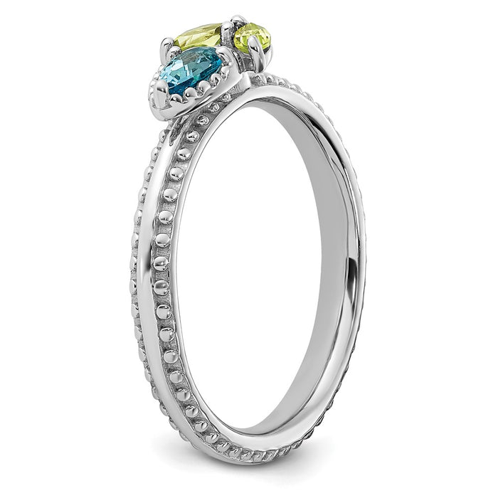 Buy Exclusive Rhodium-Plated Sterling Silver Flower Ring, Light Blue Topaz & Peridot-5
