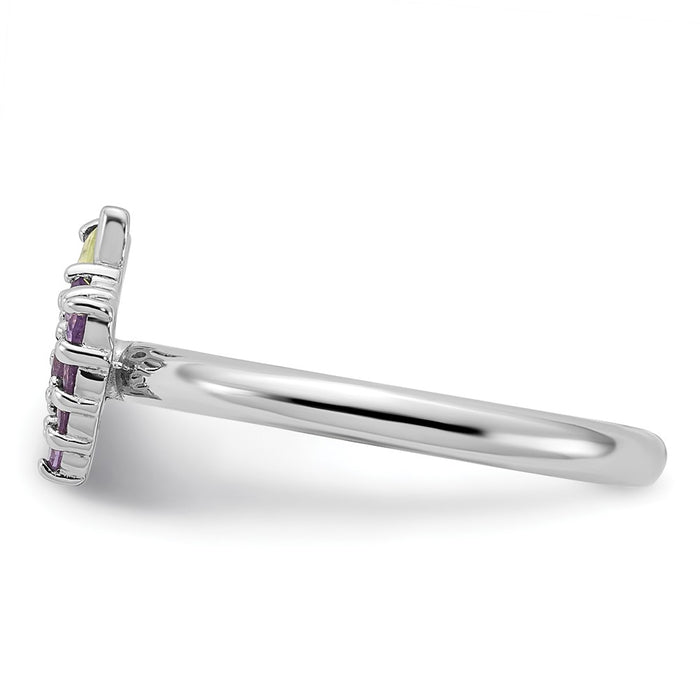 Exclusive Rhodium-Plated Sterling Silver Stackable Ring with Amethyst & Peridot, Stylish Value!-3