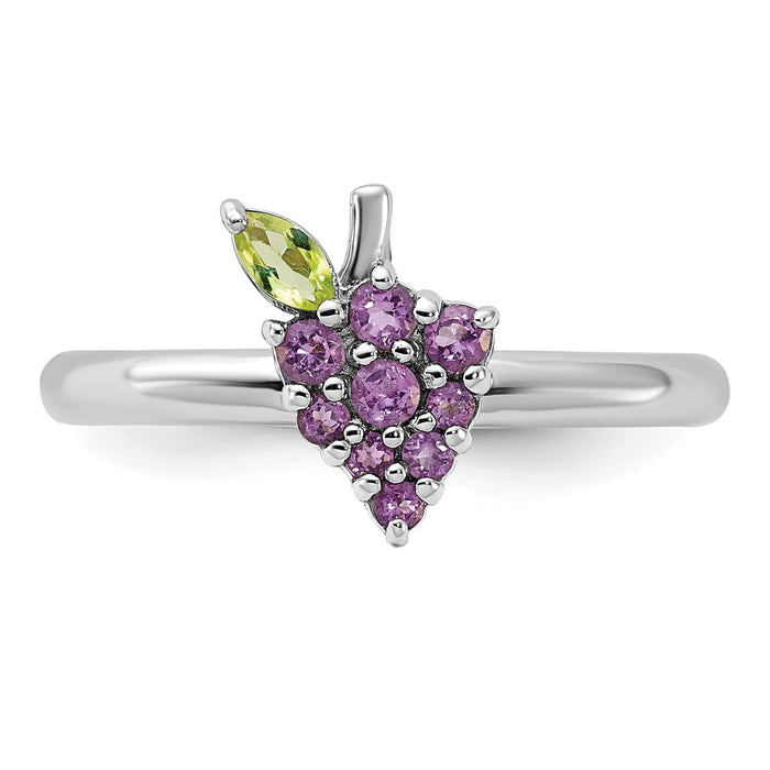 Exclusive Rhodium-Plated Sterling Silver Stackable Ring with Amethyst & Peridot, Stylish Value!-4