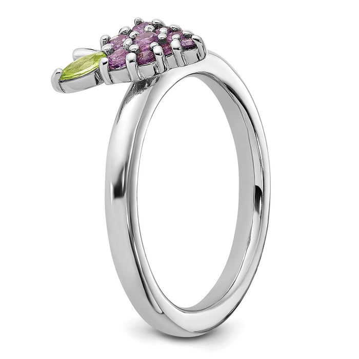 Exclusive Rhodium-Plated Sterling Silver Stackable Ring with Amethyst & Peridot, Stylish Value!-5