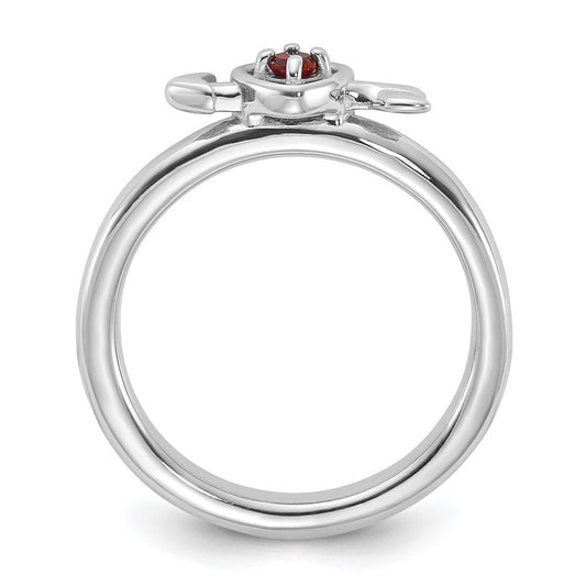 Shop Stylish Rhodium-Plated Garnet Heart & Arrow Stackable Ring in Silver