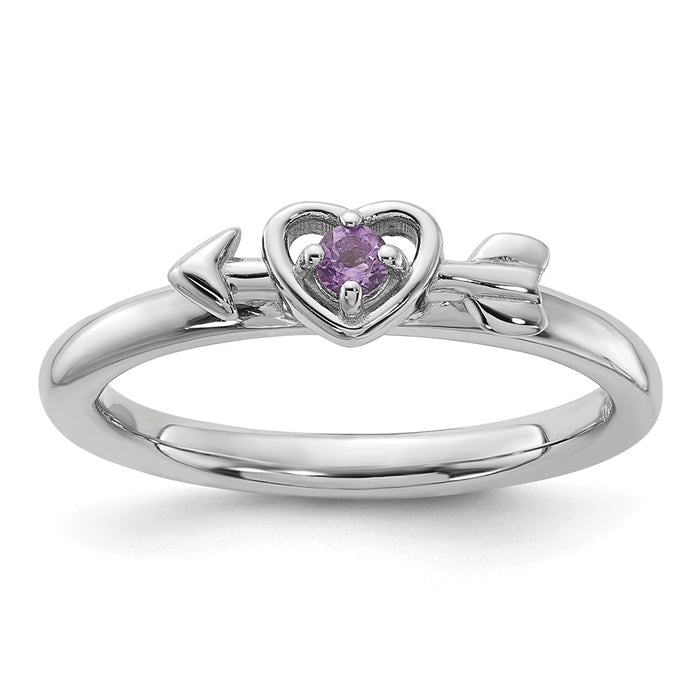 Exclusive Rhodium-Plated Amethyst Heart & Arrow Stackable Ring - Stylish Value-1