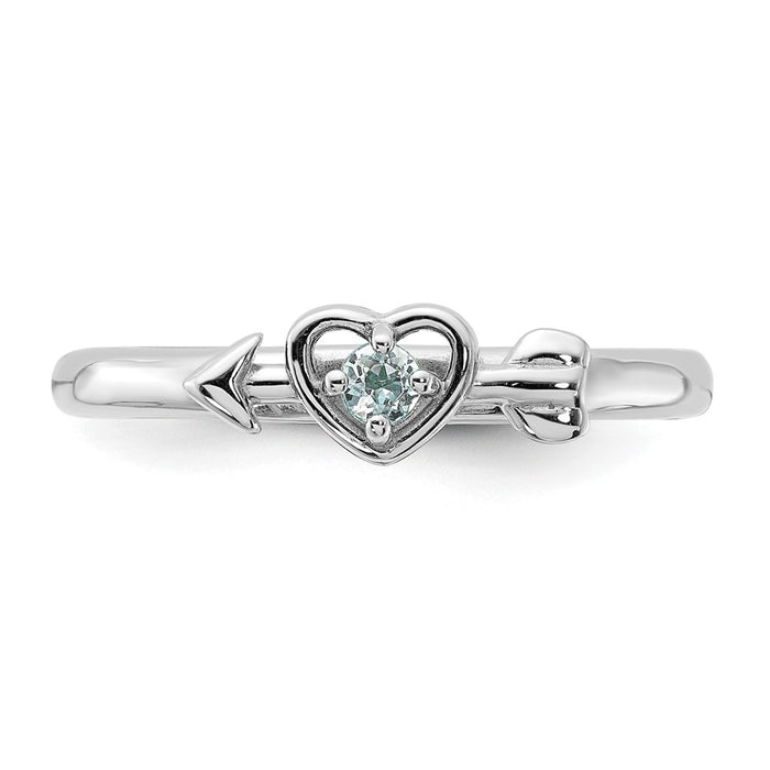 Buy Stylish Rhodium-Plated Aquamarine Heart & Arrow Sterling Silver Ring-4
