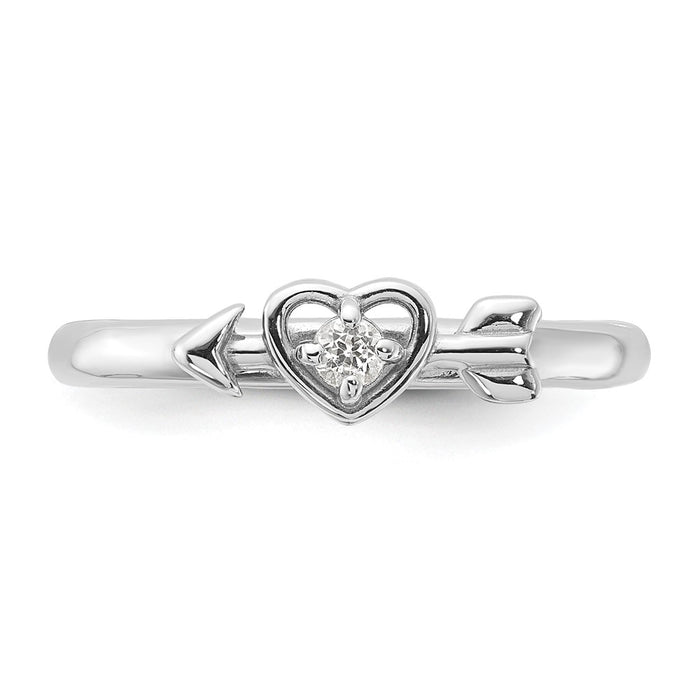 Exclusive Rhodium-Plated Sterling Silver Stackable Heart Ring - Stylish White Topaz Arrow Accent-4