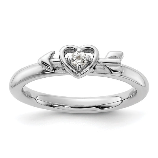 Exclusive Rhodium-Plated Silver Heart Ring with White Topaz - Stylish Stackable Design
