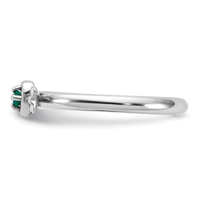 Exclusive Rhodium-Plated Sterling Silver Stackable Heart Ring | Stylish Emerald Design-3