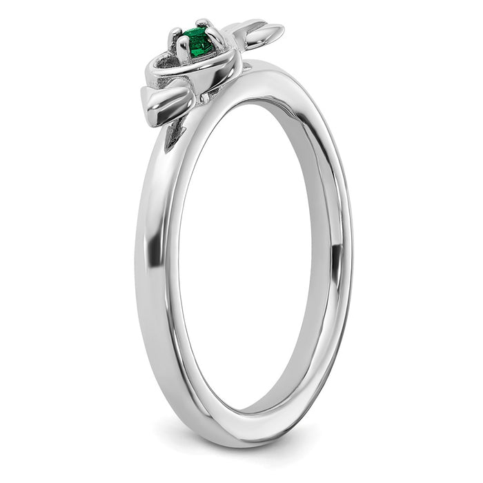 Exclusive Rhodium-Plated Sterling Silver Stackable Heart Ring | Stylish Emerald Design-5