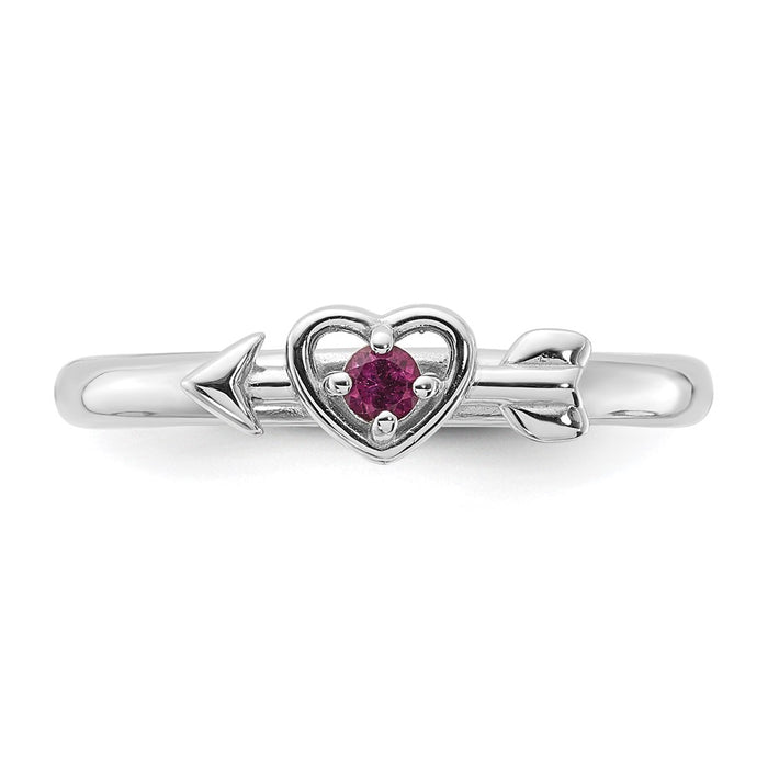 Shop Stylish Rhodium-Plated Sterling Silver Stackable Heart Ring with Rhodolite-4