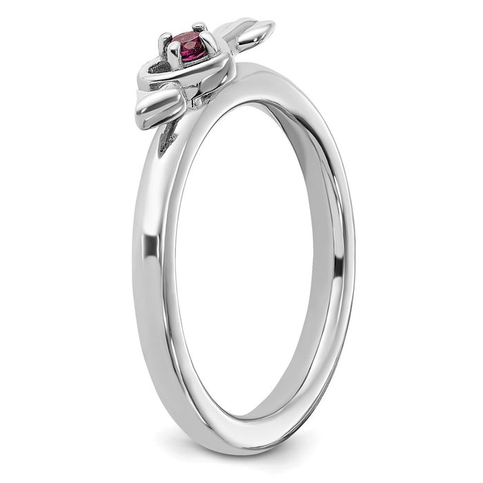 Shop Stylish Rhodium-Plated Rhodolite Heart & Arrow Stackable Ring-5