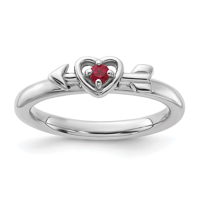 Buy Stylish Rhodium-Plated Sterling Silver Stackable Heart Ring with Ruby-1