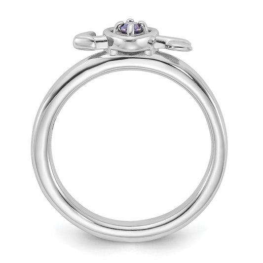 Exclusive Rhodium-Plated Sterling Silver Stackable Heart Ring - Stylish Sapphire Arrow Design