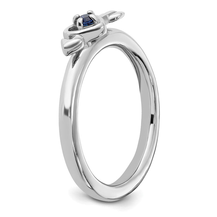 Exclusive Rhodium-Plated Sterling Silver Stackable Heart Ring - Stylish Sapphire Arrow Design-5