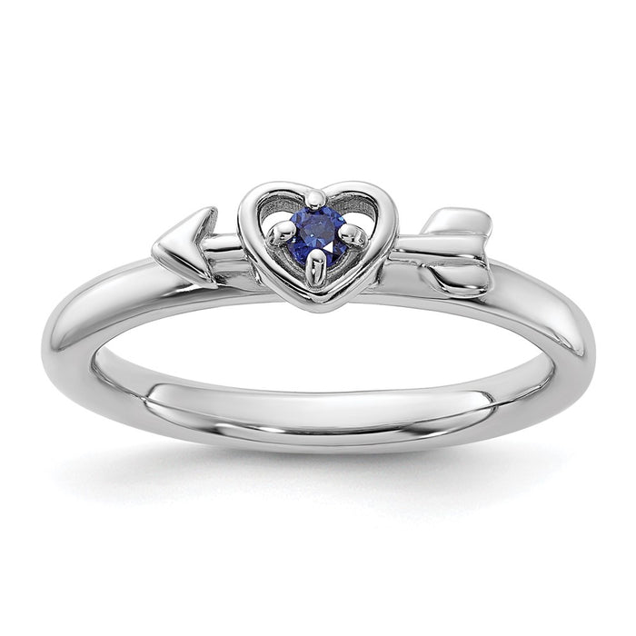 Buy Stylish Rhodium-Plated Sterling Silver Stackable Heart Ring - Created Sapphire Arrow Accent-1