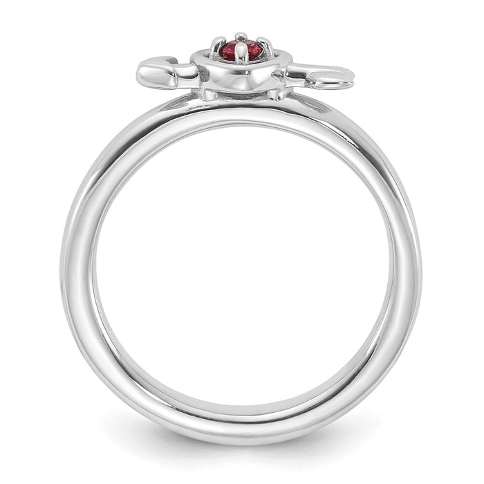 Buy Stylish Rhodium-Plated Sterling Silver Stackable Heart Ring with Pink Tourmaline-2