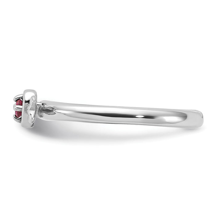 Buy Stylish Rhodium-Plated Sterling Silver Stackable Heart Ring with Pink Tourmaline-3