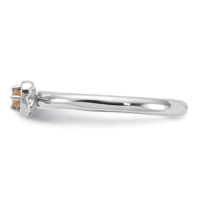 High-Quality Rhodium-Plated Sterling Silver Stackable Heart Ring, Stylish Citrine Arrow Accent-3