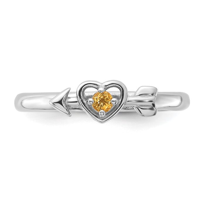 Buy Stylish Rhodium-Plated Sterling Silver Heart Ring with Citrine, 14K Luxury-4