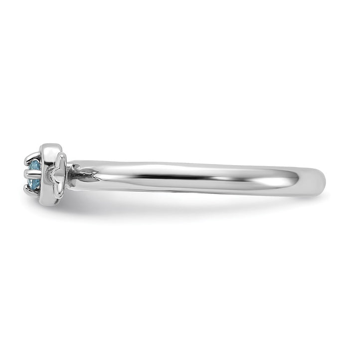 Buy Exclusive Rhodium-Plated Sterling Silver Stackable Heart Ring with Blue Topaz - Affordable Luxury!-3