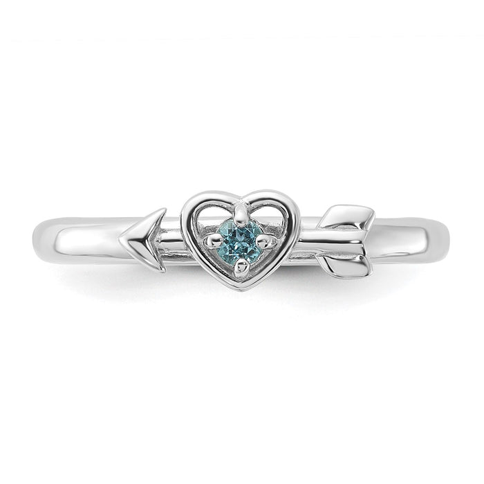 Buy Exclusive Rhodium-Plated Sterling Silver Stackable Heart Ring with Blue Topaz - Affordable Luxury!-4