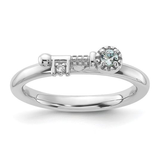 Buy Stylish Rhodium-Plated Sterling Silver Stackable Key Ring with Aquamarine & Topaz