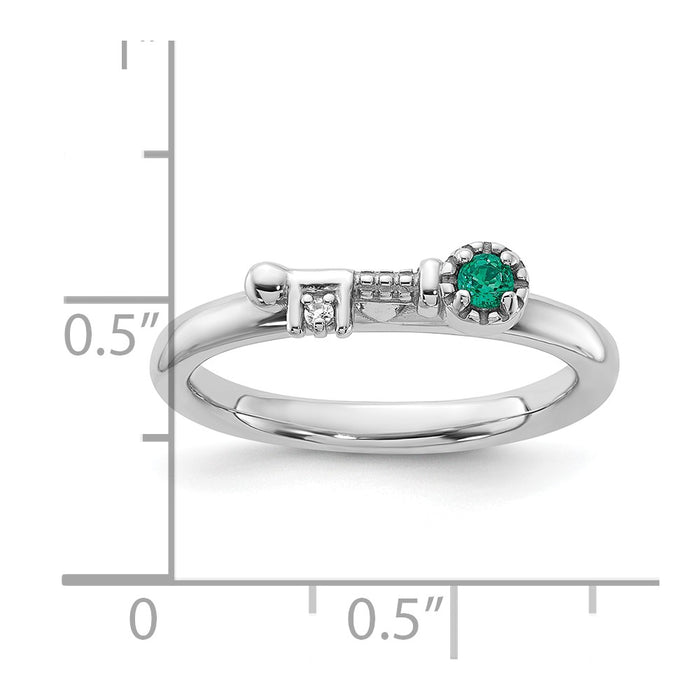 High-Quality Rhodium-Plated Sterling Silver Key Ring with Emerald & Topaz-5