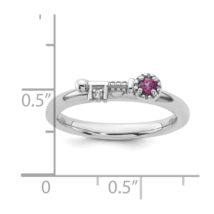 Exclusive Rhodium-Plated Sterling Silver Stackable Key Ring | Stylish Rhodolite Garnet & White Topaz-5