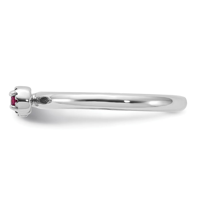 Shop Exclusive Rhodium-Plated Sterling Silver Stackable Key Ring - Stylish Ruby & White Topaz Accents-3