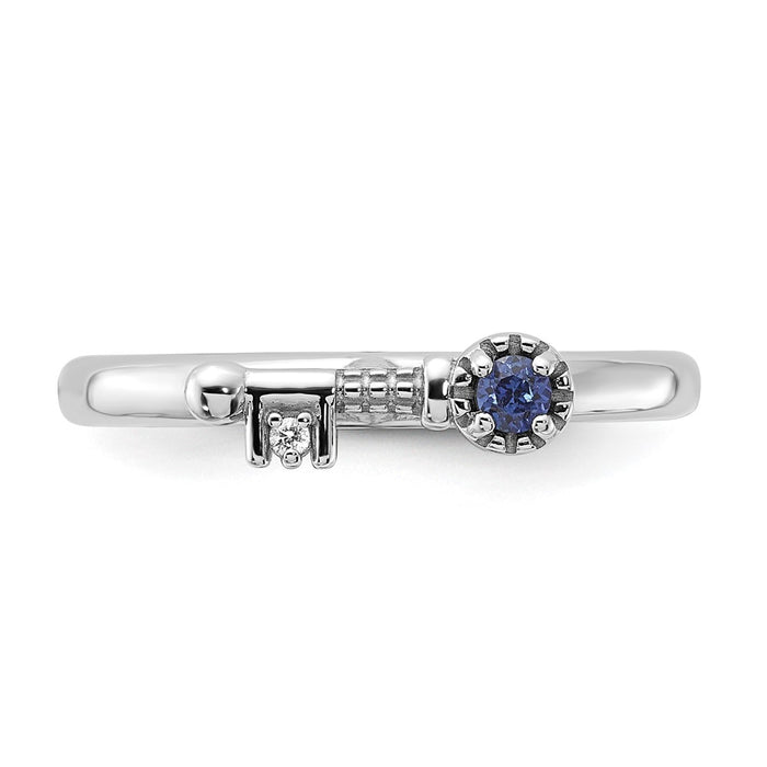Shop Exclusive Rhodium-Plated Sterling Silver Key Ring with Created Sapphire-4