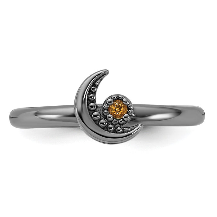 Shop Stylish Sterling Silver Stackable Moon Ring with Citrine Accent, 14K Gold-4