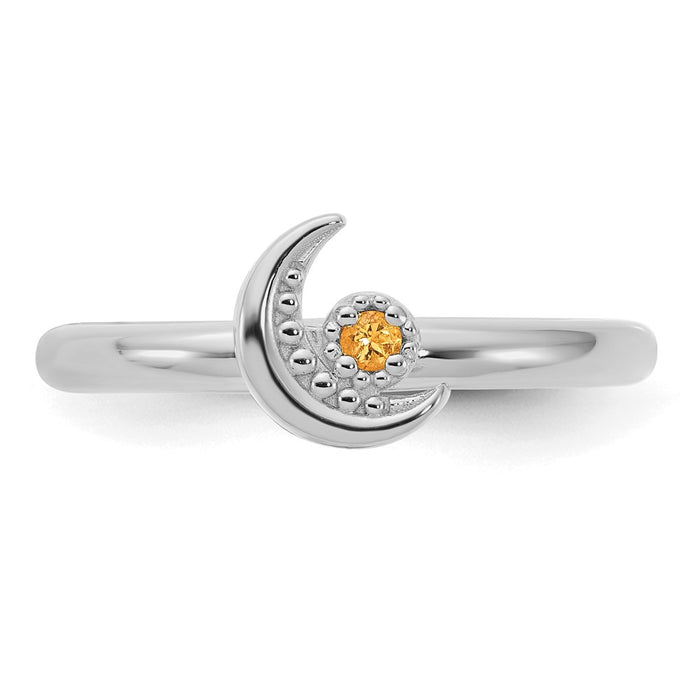 High-Quality Rhodium-Plated Citrine Moon Ring - Stylish Sterling Silver Design-4